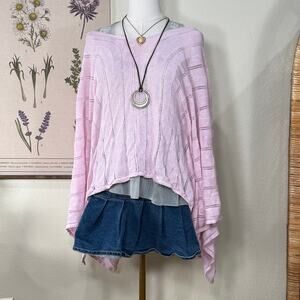 Vintage 90s Y2k Pink Linen Poncho Himekaji Shoujo Girl Gloomy Coquette Femme OS